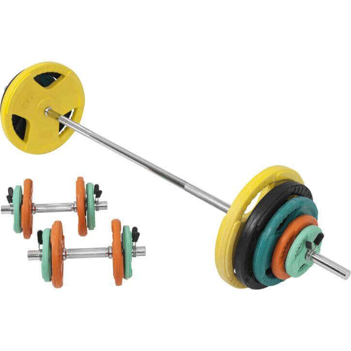 Set de haltere cu mâner din cauciuc 100 kg cu închizători