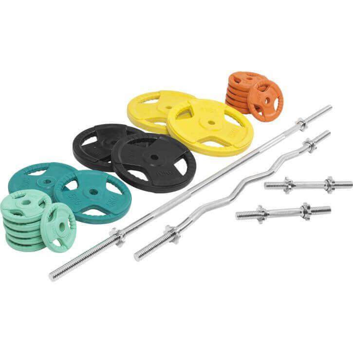 Set de haltere cu mâner din cauciuc 108 kg cu închizători
