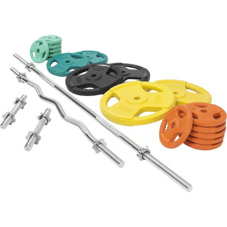 Set de haltere cu mâner din cauciuc 108 kg cu închizători