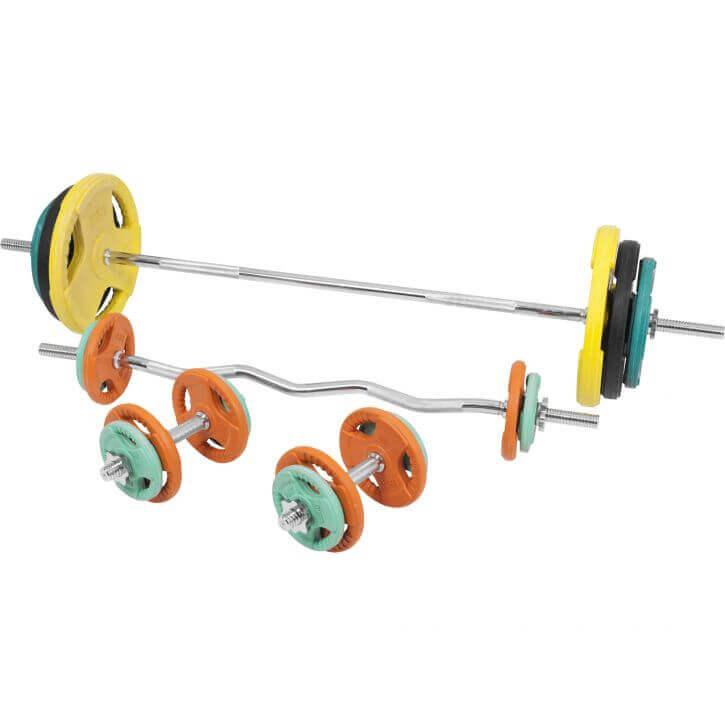 Set de haltere cu mâner din cauciuc 108 kg cu închizători
