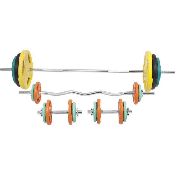 Set de haltere cu mâner din cauciuc 108 kg cu închizători