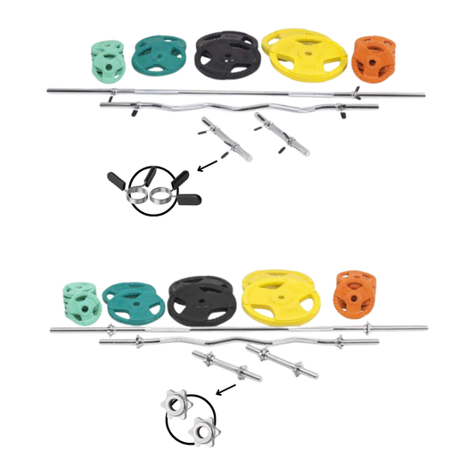 Set complet de bare si discuri cu siguranta de cauciuc cu clema/stea, 108 kg Gorilla Sports