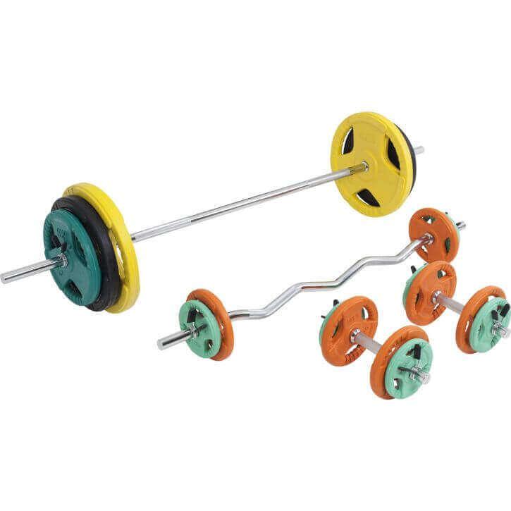 Set de haltere cu mâner din cauciuc 108 kg cu închizători