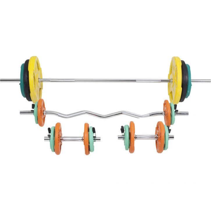 Set de haltere cu mâner din cauciuc 108 kg cu închizători