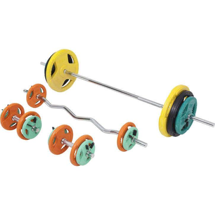 Set de haltere cu mâner din cauciuc 108 kg cu închizători