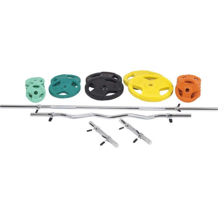 Set de haltere cu mâner din cauciuc 108 kg cu închizători