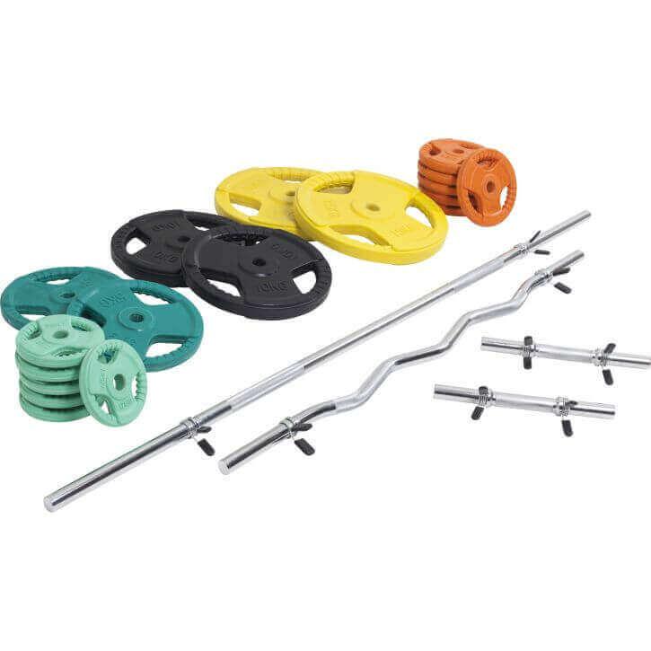 Set de haltere cu mâner din cauciuc 108 kg cu închizători