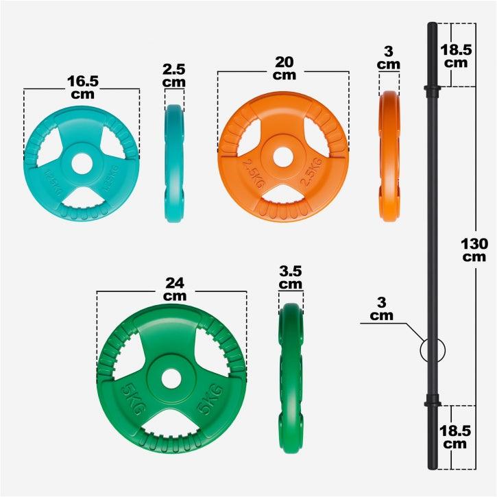 Set de haltere Aerobic cu mâner din cauciuc 19,5 kg