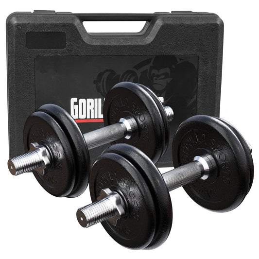 Set de gantere de 20 kg din fontă cu geantă