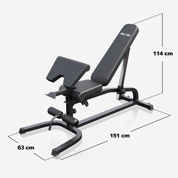 Bancă înclinată reglabilă, incluzând extensor pentru picioare și pupitru pentru flexii