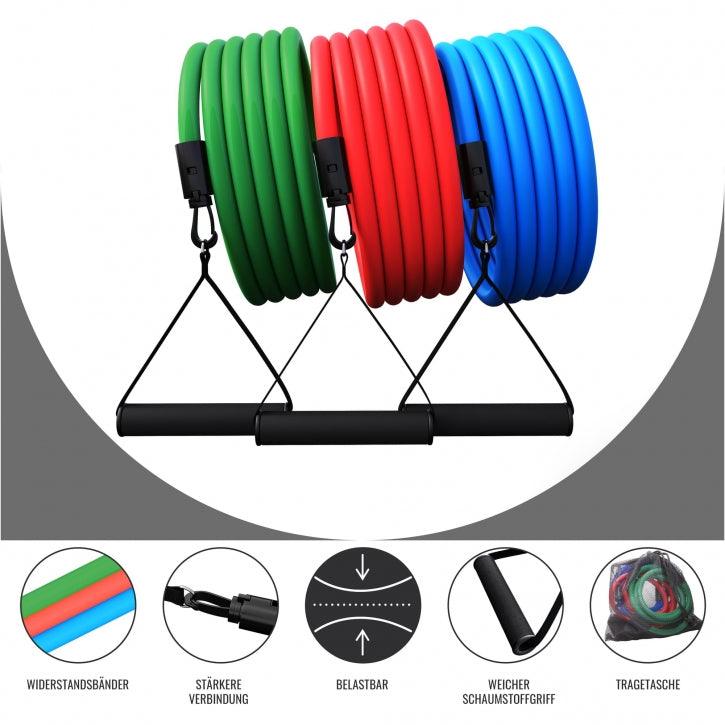 Set de 3 tuburi de fitness, inclusiv mânere și geantă