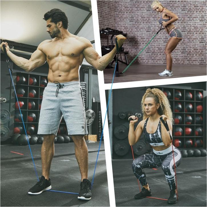 Set de 3 tuburi de fitness, inclusiv mânere și geantă