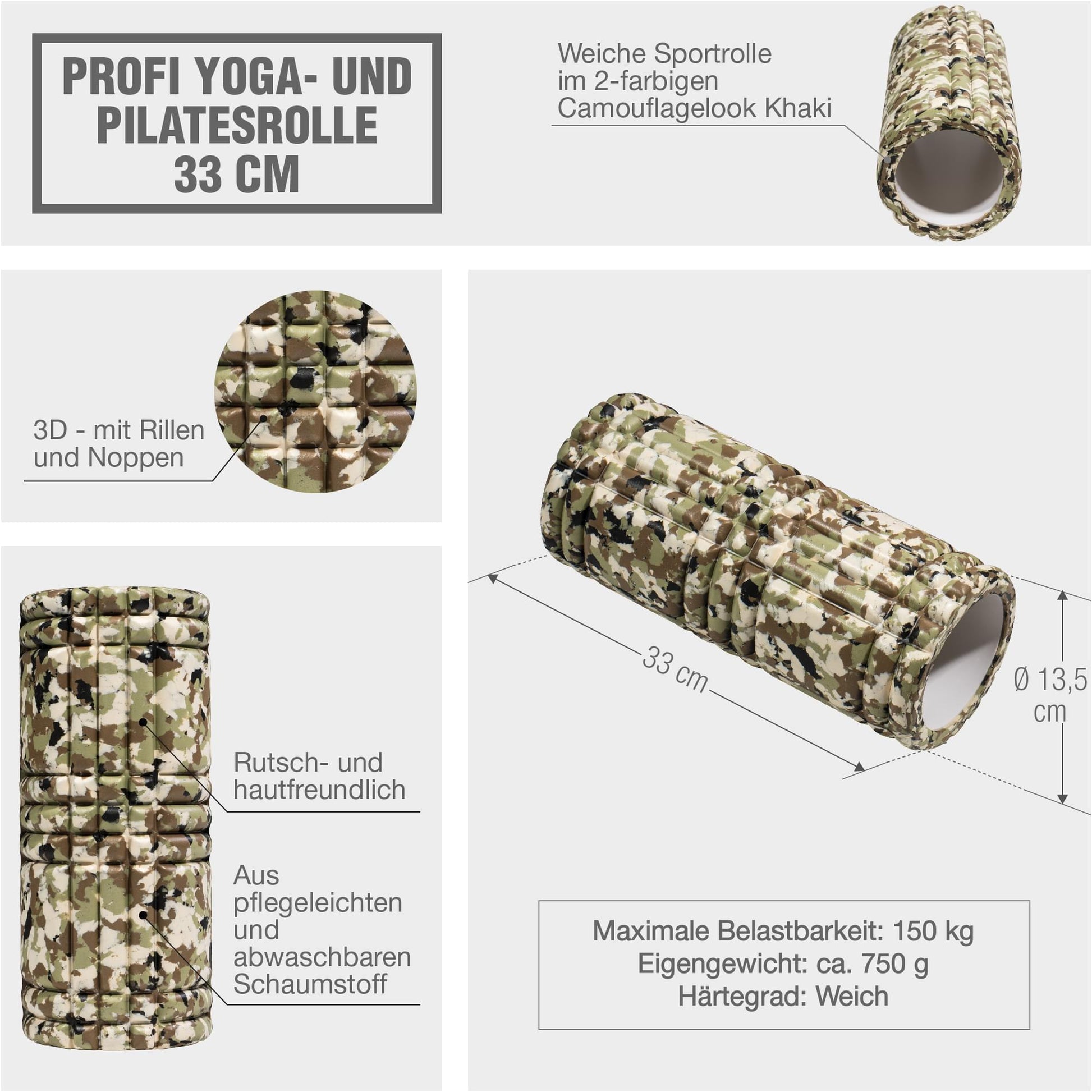 Rolă de masaj din spumă 33 cm verde/camo și roz/camo - Gorilla Sports Ro