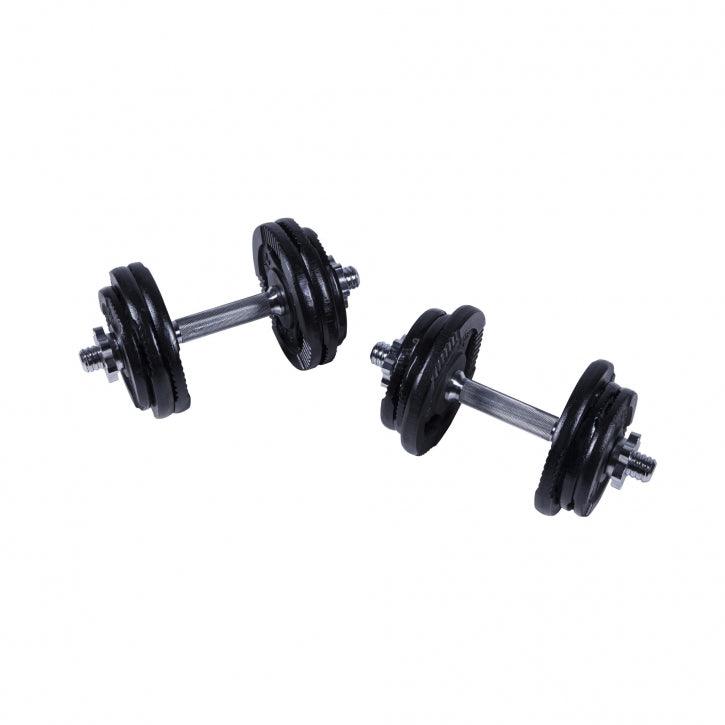 Set de gantere din fontă Gripper 27,5 kg cu închizători în formă de stea