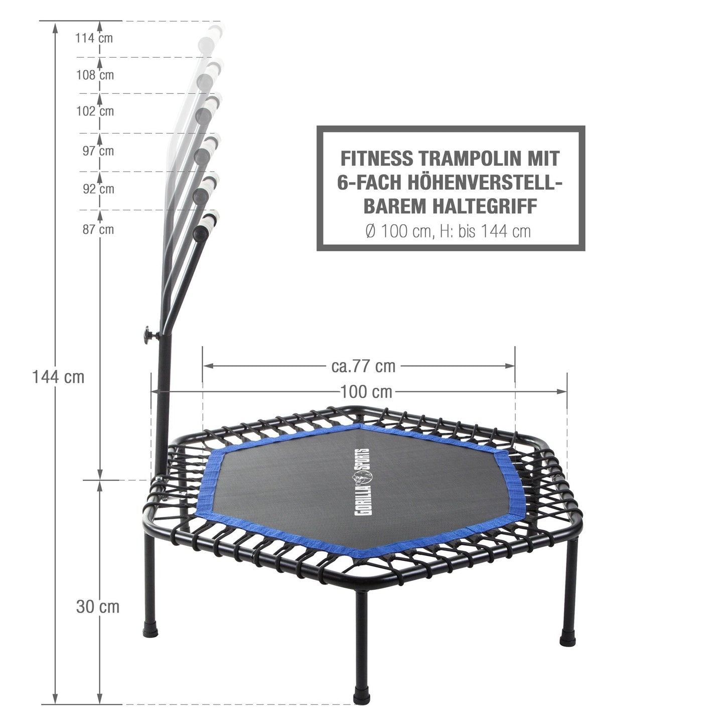 Trambulină de fitness cu bară de sprijin