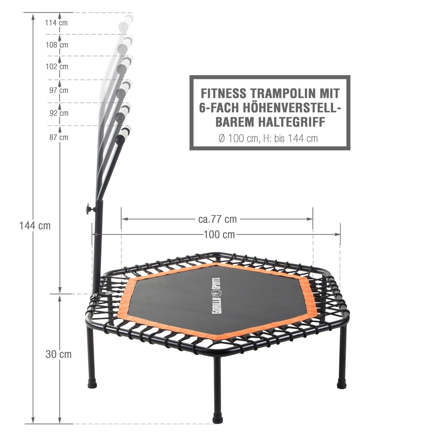 Trambulină de fitness cu bară de sprijin