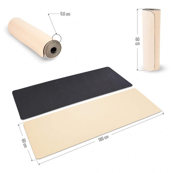 Saltea de yoga cu partea inferioară antiderapantă, lățime 60 cm și grosime 0,6 cm