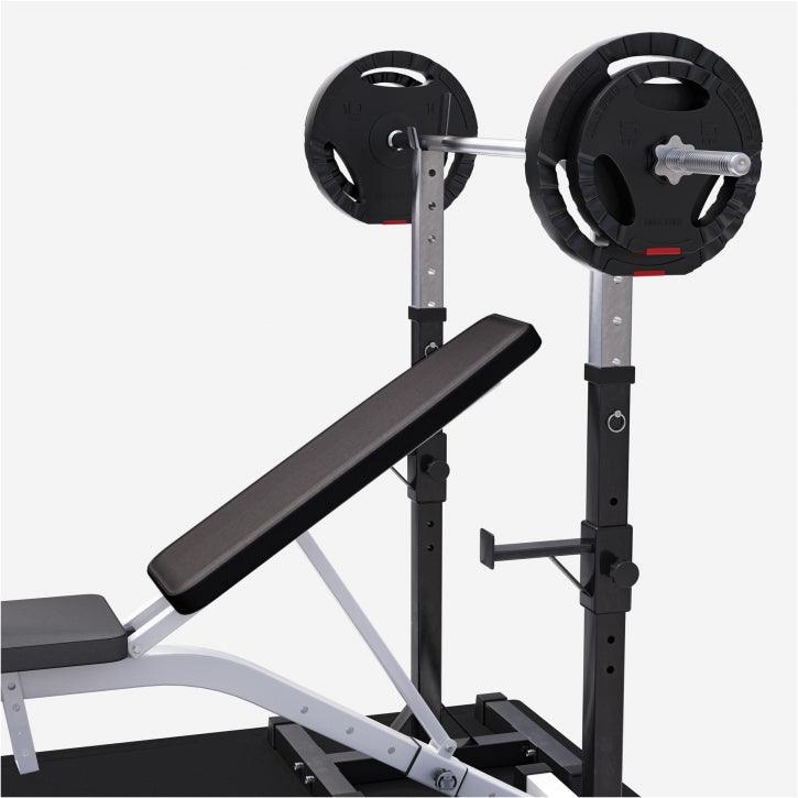 Bancă înclinată cu suport pentru genuflexiuni inclus, set de haltere 75 kg