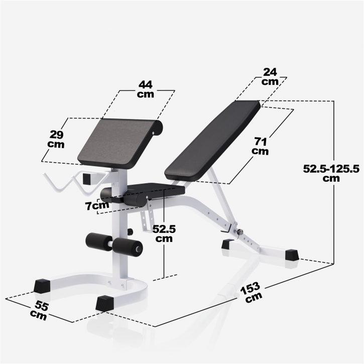 Bancă înclinată cu suport pentru genuflexiuni inclus, set de haltere 75 kg