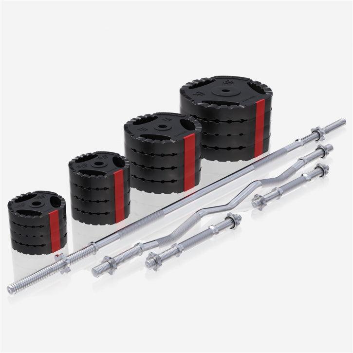 Bancă înclinată cu suport pentru genuflexiuni inclus, set de haltere 75 kg