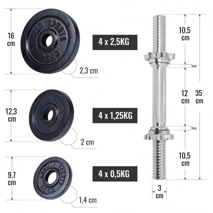Set de gantere 2 în 1 din fontă, 22 kg