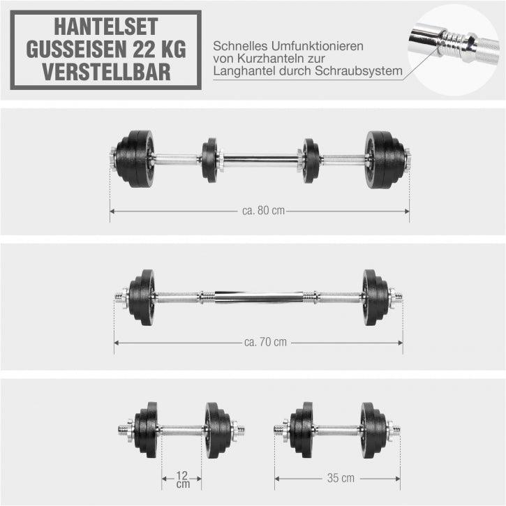 Set de gantere 2 în 1 din fontă, 22 kg