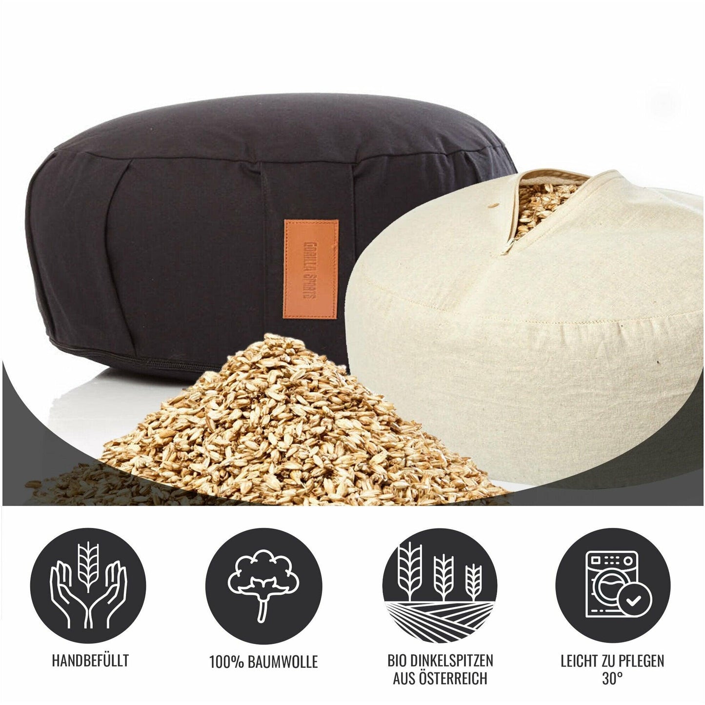Pernă de meditație rotundă, cu diametrul de 30 cm și înălțimea de 18 cm