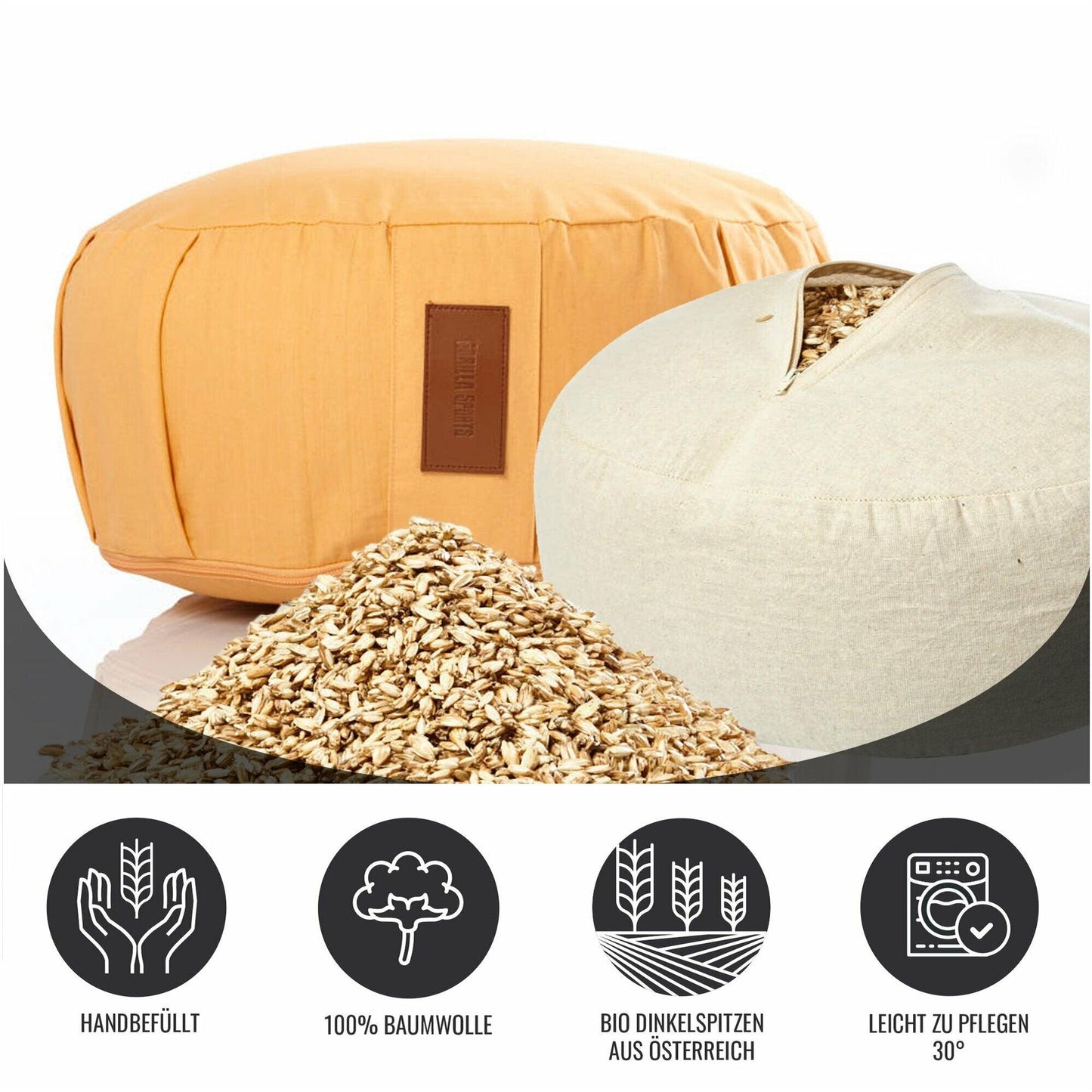 Pernă de meditație rotundă, cu diametrul de 30 cm și înălțimea de 18 cm