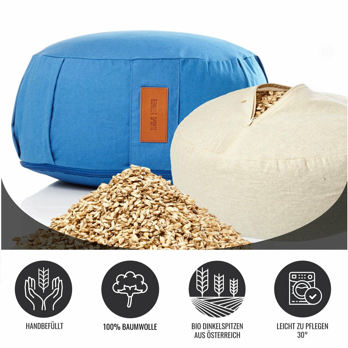 Pernă de meditație rotundă, cu diametrul de 30 cm și înălțimea de 18 cm