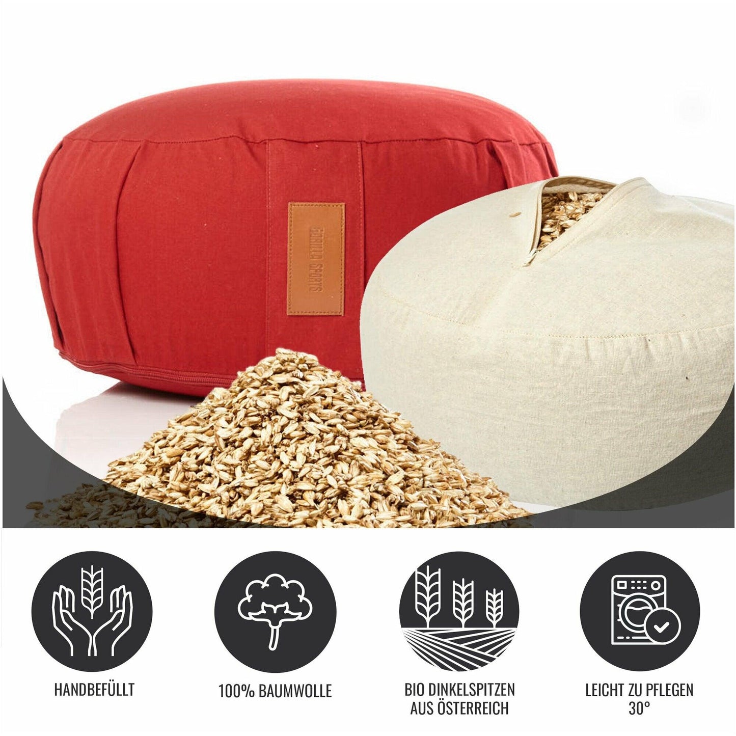 Pernă de meditație rotundă, cu diametrul de 30 cm și înălțimea de 18 cm
