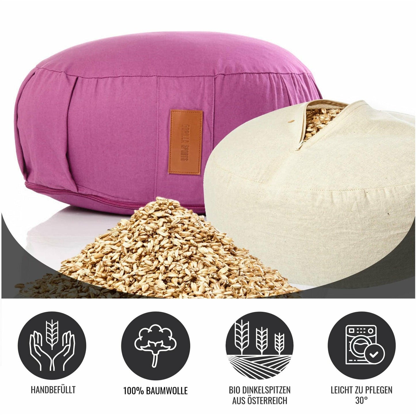 Pernă de meditație rotundă, cu diametrul de 30 cm și înălțimea de 18 cm