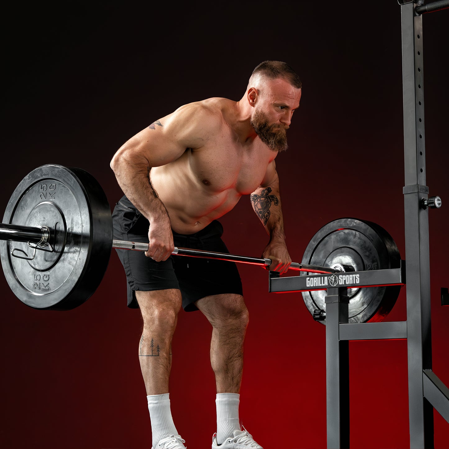 Rack pentru genuflexiuni reglabil pe înălțime și lățime, incluzând set de haltere cu discuri de protecție olimpice de 170 kg