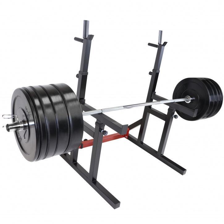 Rack pentru genuflexiuni reglabil pe înălțime și lățime, incluzând set de haltere cu discuri de protecție olimpice de 170 kg