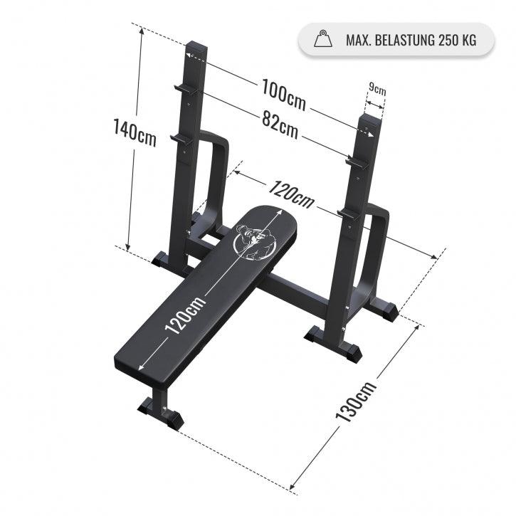 Bancă de haltere cu 2 rafturi incluse, set de haltere lungi Olympia 130 kg