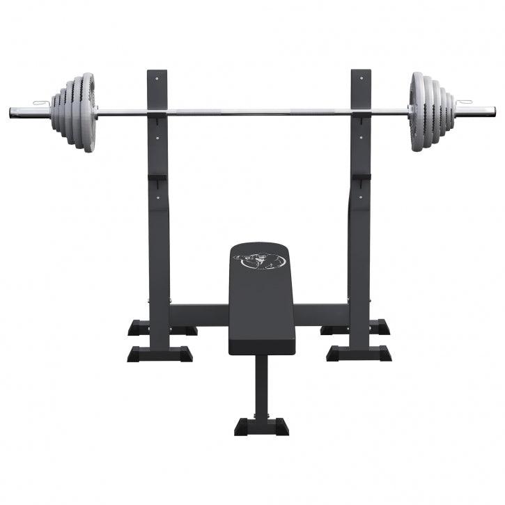 Bancă de haltere cu 2 rafturi incluse, set de haltere lungi Olympia 130 kg
