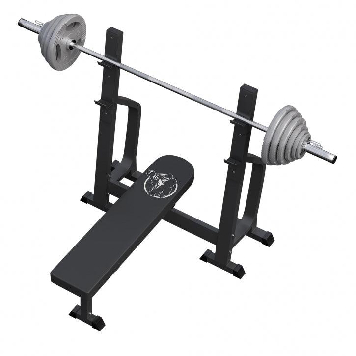 Bancă de haltere cu 2 rafturi incluse, set de haltere lungi Olympia 130 kg