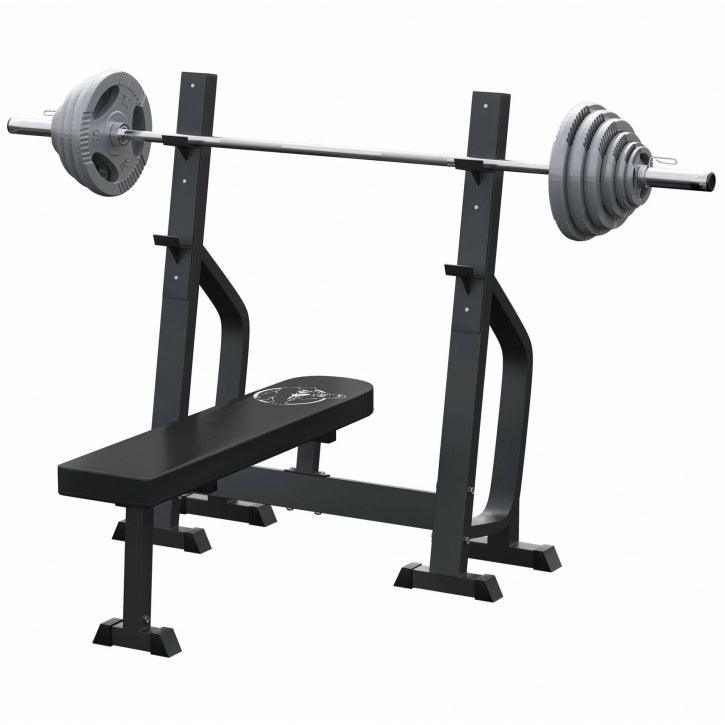 Bancă de haltere cu 2 rafturi incluse, set de haltere lungi Olympia 130 kg
