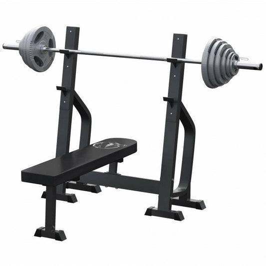 Bancă de haltere cu 2 rafturi incluse, set de haltere lungi Olympia 130 kg