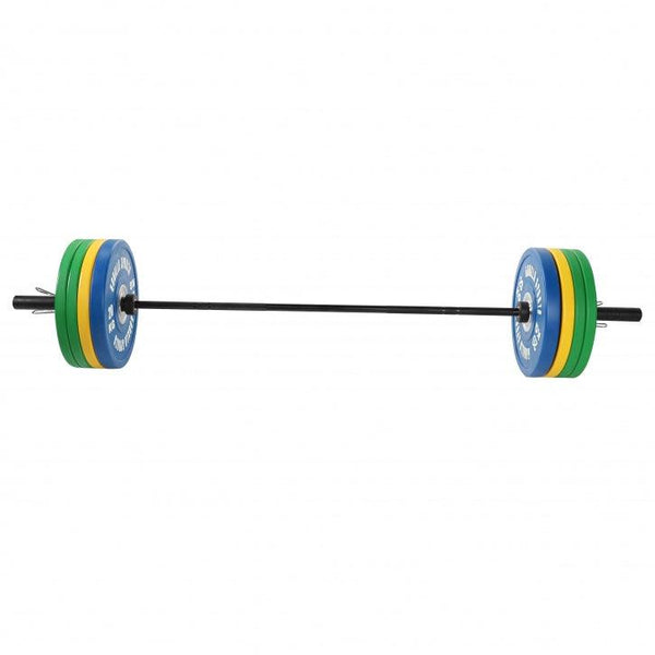 Set bara cu discuri olimpice, 140 kg si cleme de siguranta pe arc Gorilla Sports