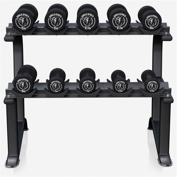 Set de gantere din cauciuc 90 kg, inclusiv suport
