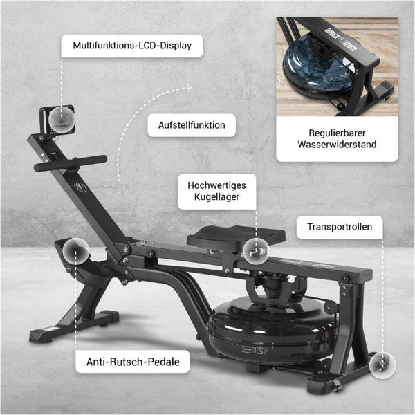 Aparat de vâslit cu apa, negru/rosu - Gorilla Sports Ro