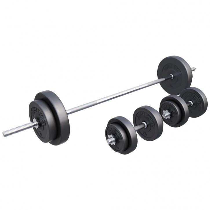 Set de haltere din plastic 60 - 130 kg cu închizători în formă de stea