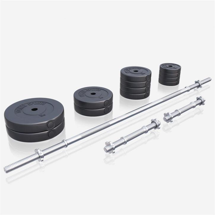 Set de haltere din plastic 60 - 130 kg cu închizători în formă de stea
