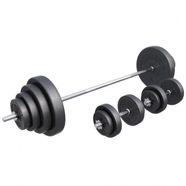 Set de haltere din plastic 60 - 130 kg cu închizători în formă de stea