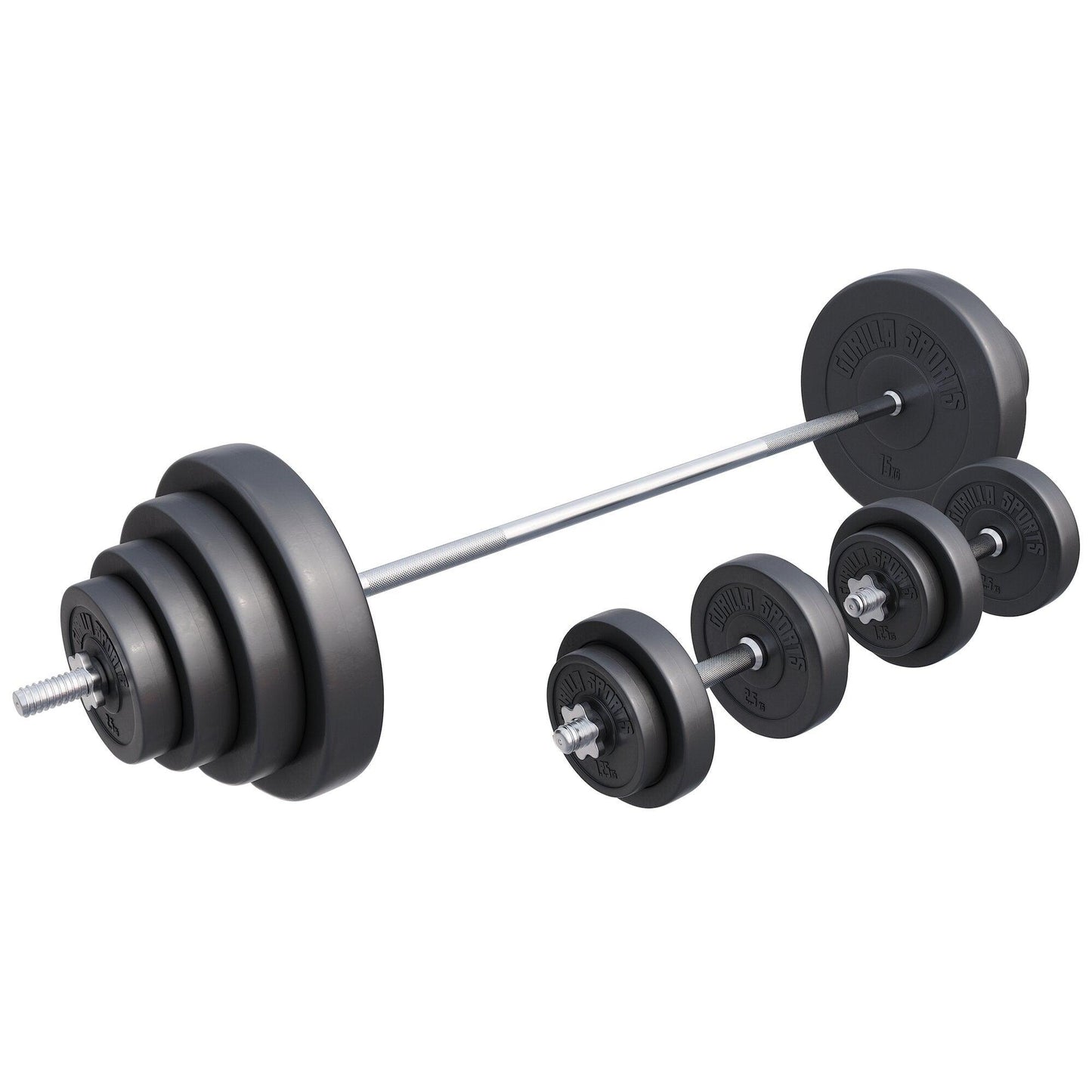 Set de haltere din plastic 60 - 130 kg cu închizători în formă de stea