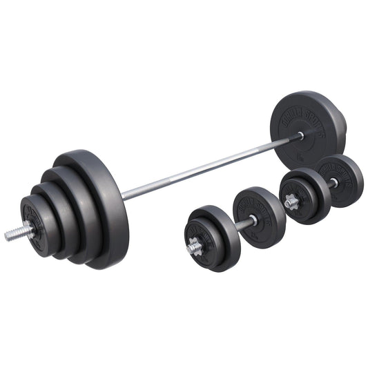 Set de haltere din plastic 60 - 130 kg cu închizători în formă de stea