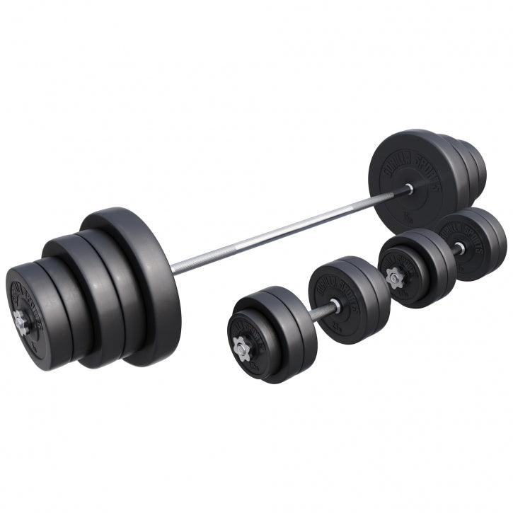 Set de haltere din plastic 60 - 130 kg cu închizători în formă de stea
