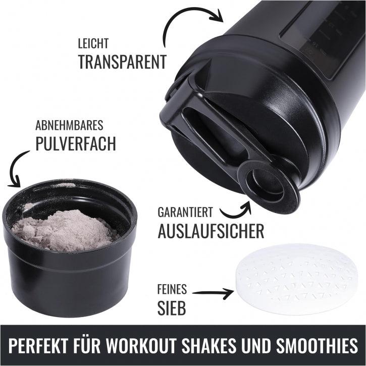 Shaker pentru proteine cu compartiment pentru pulbere 500 ml