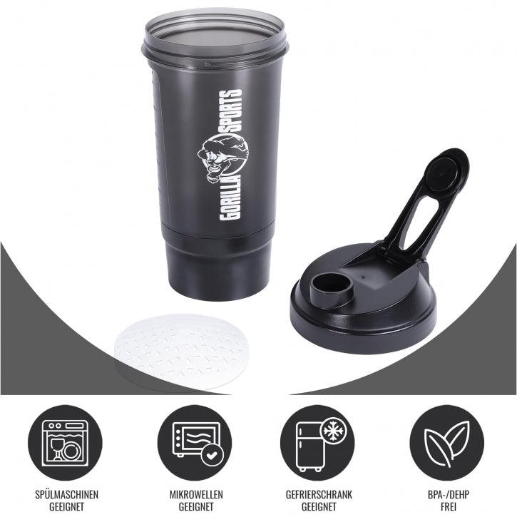 Shaker pentru proteine cu compartiment pentru pulbere 500 ml