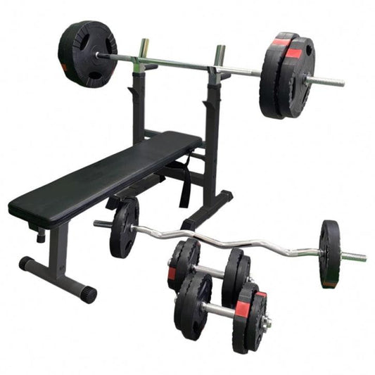 Bancă de haltere cu raft inclus, set de haltere lungi Gripper 100 kg